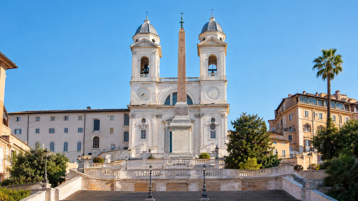 The twin bell towers of Trinità dei Monti and the obelisk at the top of the Spanish Steps